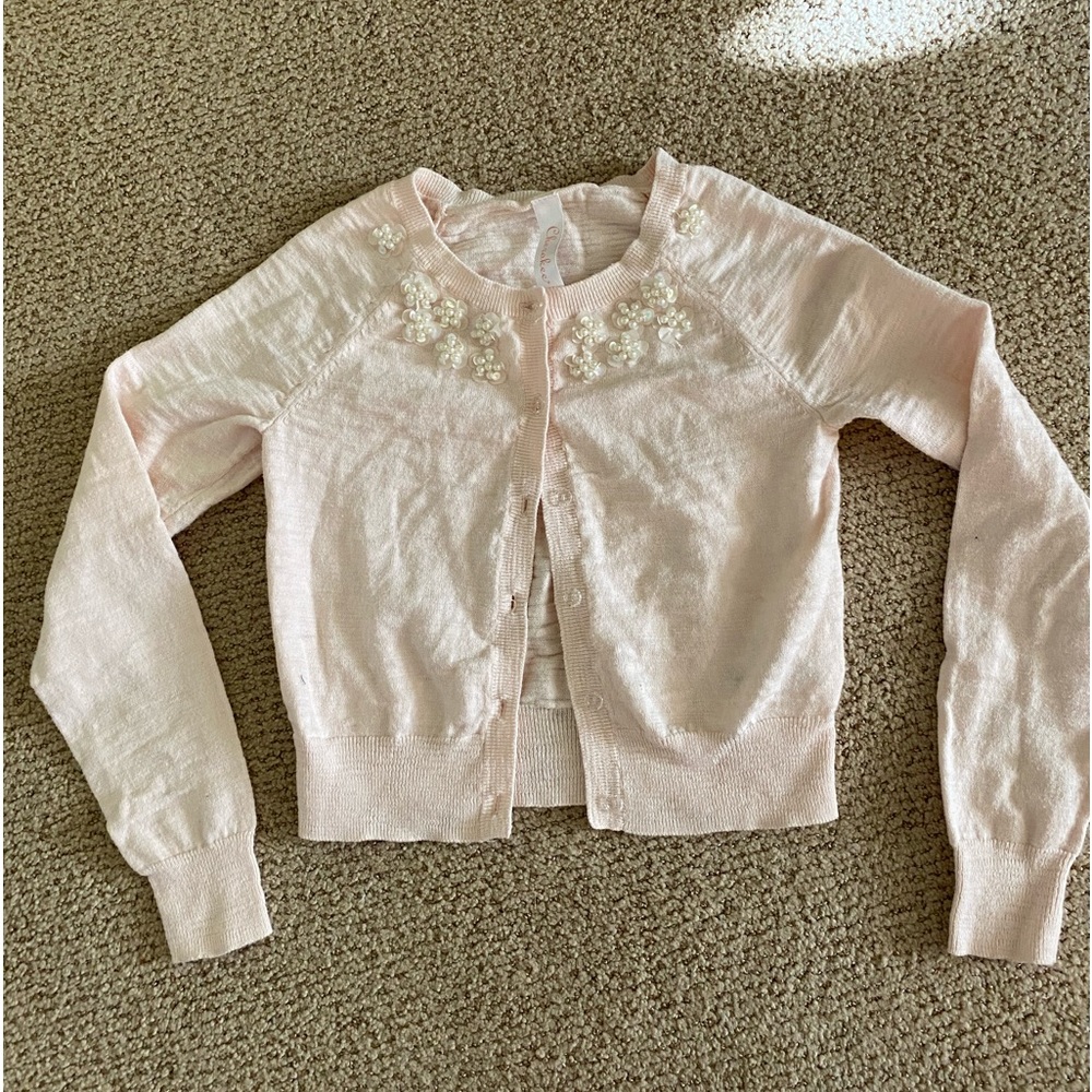 Cherokee, girls cardigan, light pink, pearl/sequin flowers